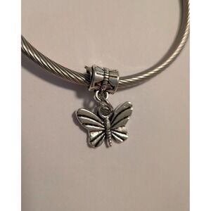 Silver Butterfly Dangle Charm Bead for European Bracelets Nature Jewelry Pendent